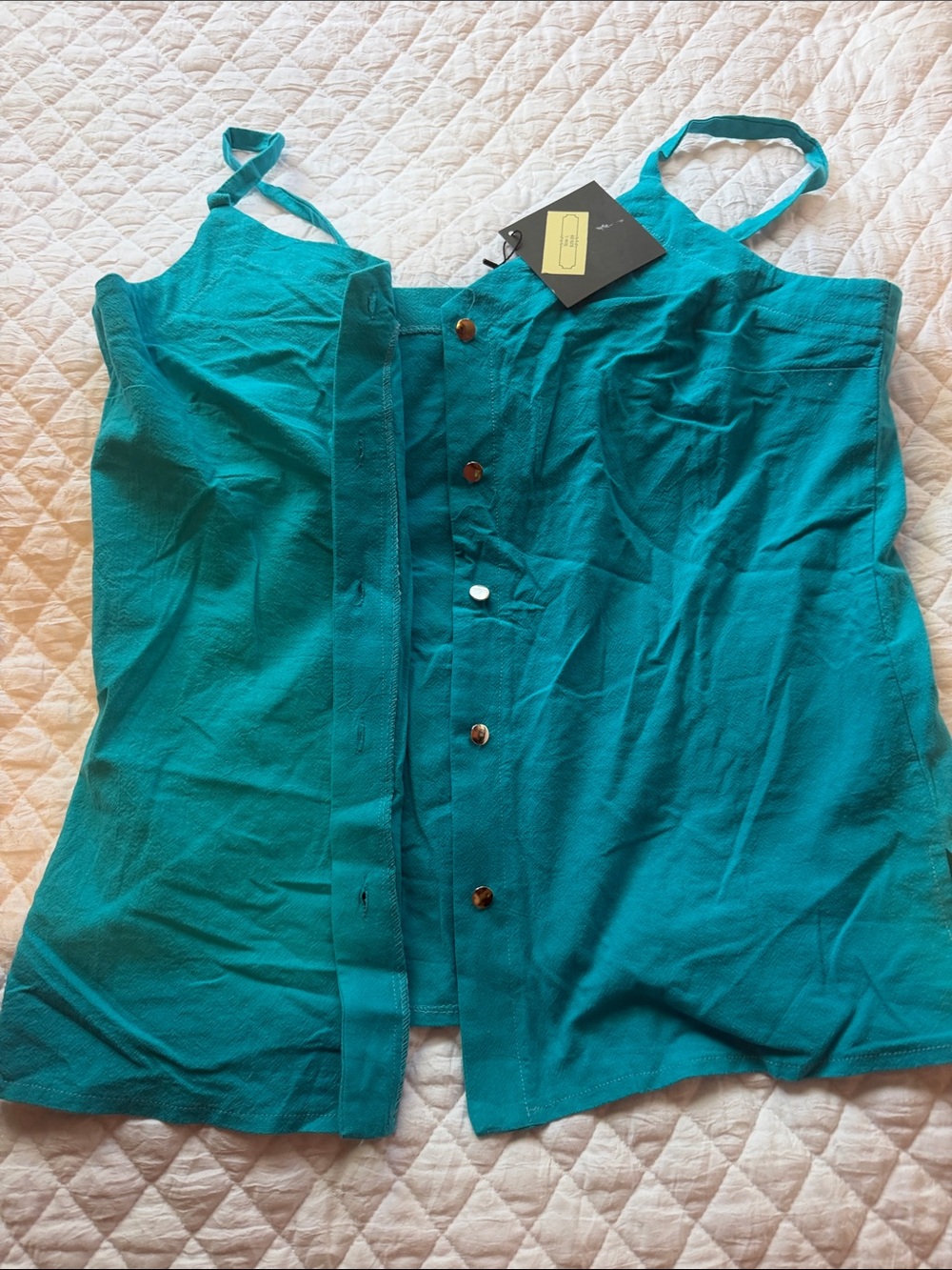 Teal Button-Front Tank Top